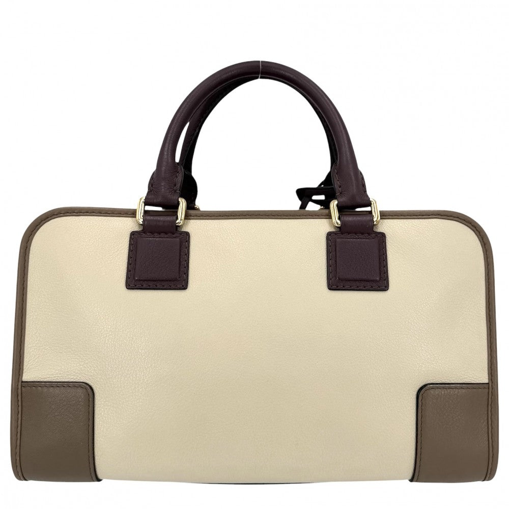 LOEWE ロエベ ハンドバッグ アナグラム アマソナ28 ミニボストンバッグ レザー ベージュ ブラウン 茶 ゴールド金具 レディース【中古品】