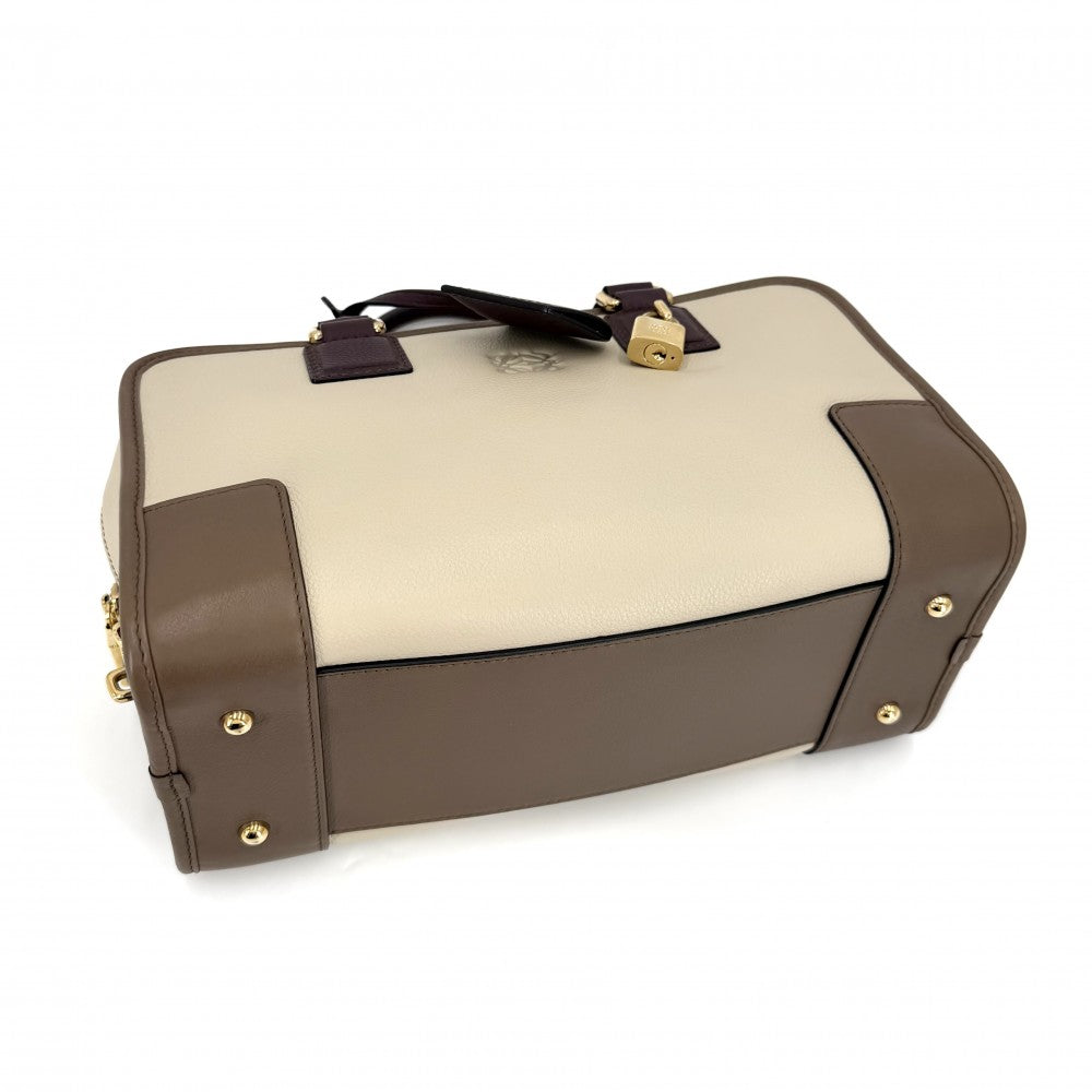 LOEWE ロエベ ハンドバッグ アナグラム アマソナ28 ミニボストンバッグ レザー ベージュ ブラウン 茶 ゴールド金具 レディース【中古品】