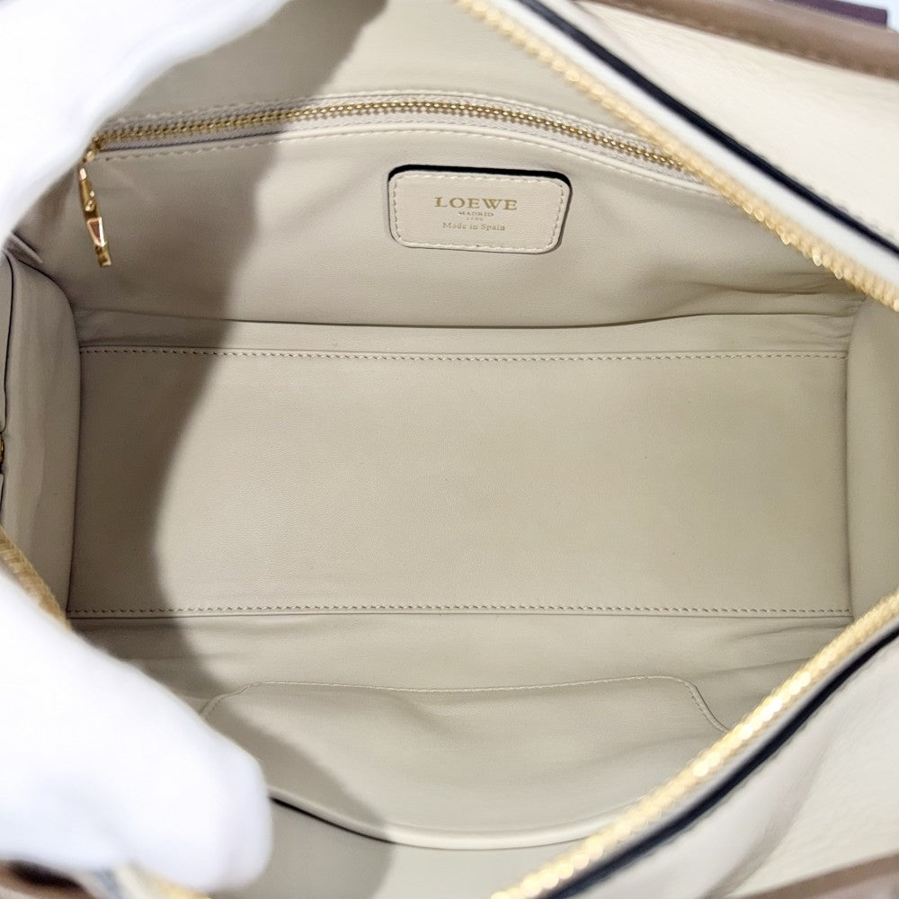 LOEWE ロエベ ハンドバッグ アナグラム アマソナ28 ミニボストンバッグ レザー ベージュ ブラウン 茶 ゴールド金具 レディース【中古品】