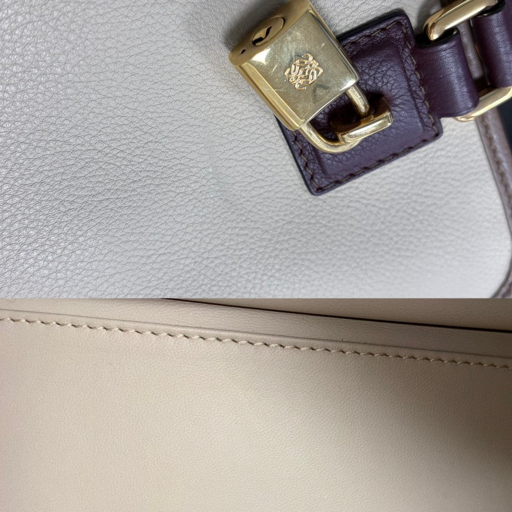 LOEWE ロエベ ハンドバッグ アナグラム アマソナ28 ミニボストンバッグ レザー ベージュ ブラウン 茶 ゴールド金具 レディース【中古品】