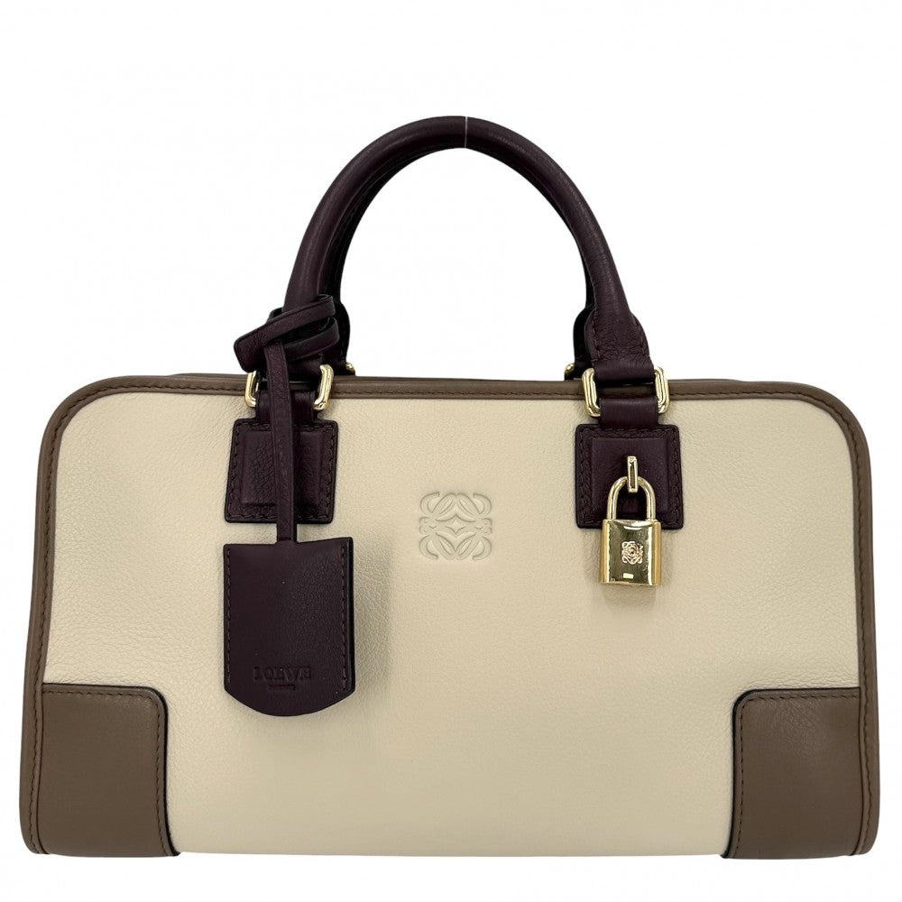 LOEWE ロエベ ハンドバッグ アナグラム アマソナ28 ミニボストンバッグ レザー ベージュ ブラウン 茶 ゴールド金具 レディース【中古品】
