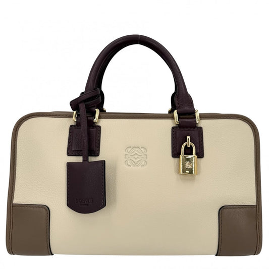 LOEWE ロエベ ハンドバッグ アナグラム アマソナ28 ミニボストンバッグ レザー ベージュ ブラウン 茶 ゴールド金具 レディース【中古品】