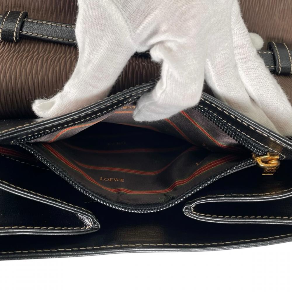 LOEWE ロエベ ハンドバッグ ベラスケス 2WAY カーフ ブラック 黒 ブラウン 茶 ゴールド金具 レディース【中古品】