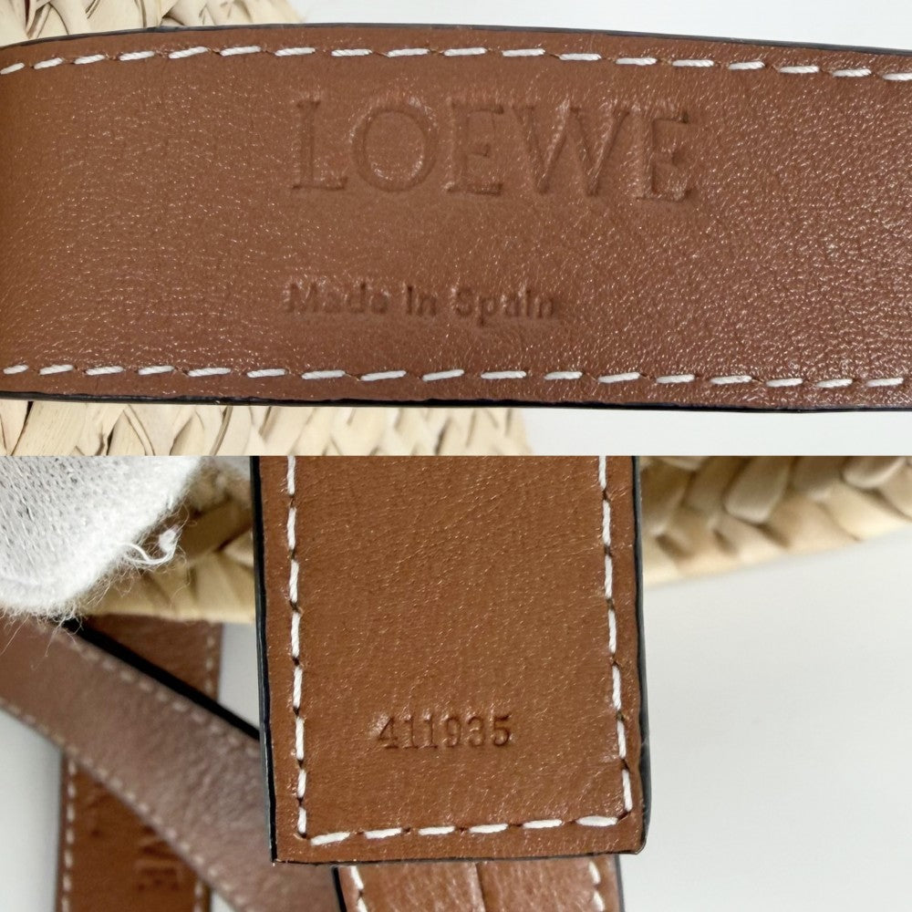LOEWE ロエベ ハンドバッグ アナグラム バスケットバッグミディアム かごバッグ パームリーフ カーフレザー ベージュ ブラウン 茶 シルバー金具 レディース【中古品】