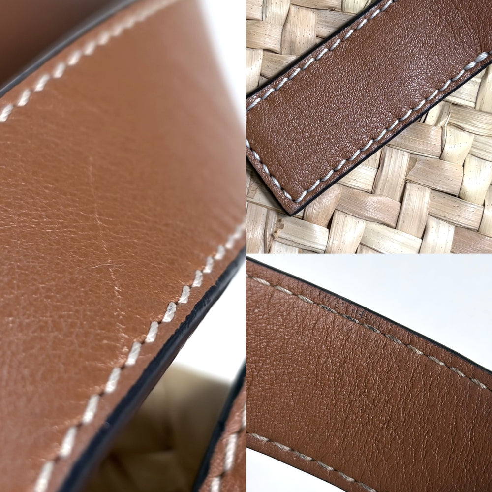 LOEWE ロエベ トートバッグ アナグラム バスケットバッグミディアム かごバッグ ハンドバッグ 春 夏 ラフィア レザー ベージュ ブラウン 茶 シルバー金具 レディース【中古品】
