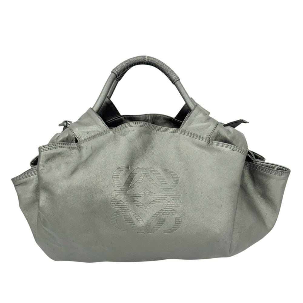 【開店SALE】 LOEWE ロエベ ハンドバッグ アナグラム ナッパアイレ レザー メタリックグリーン シルバー金具 レディース【中古品】