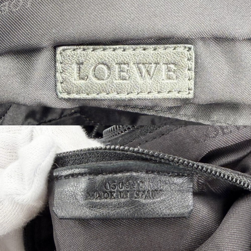 【開店SALE】 LOEWE ロエベ ハンドバッグ アナグラム ナッパアイレ レザー メタリックグリーン シルバー金具 レディース【中古品】