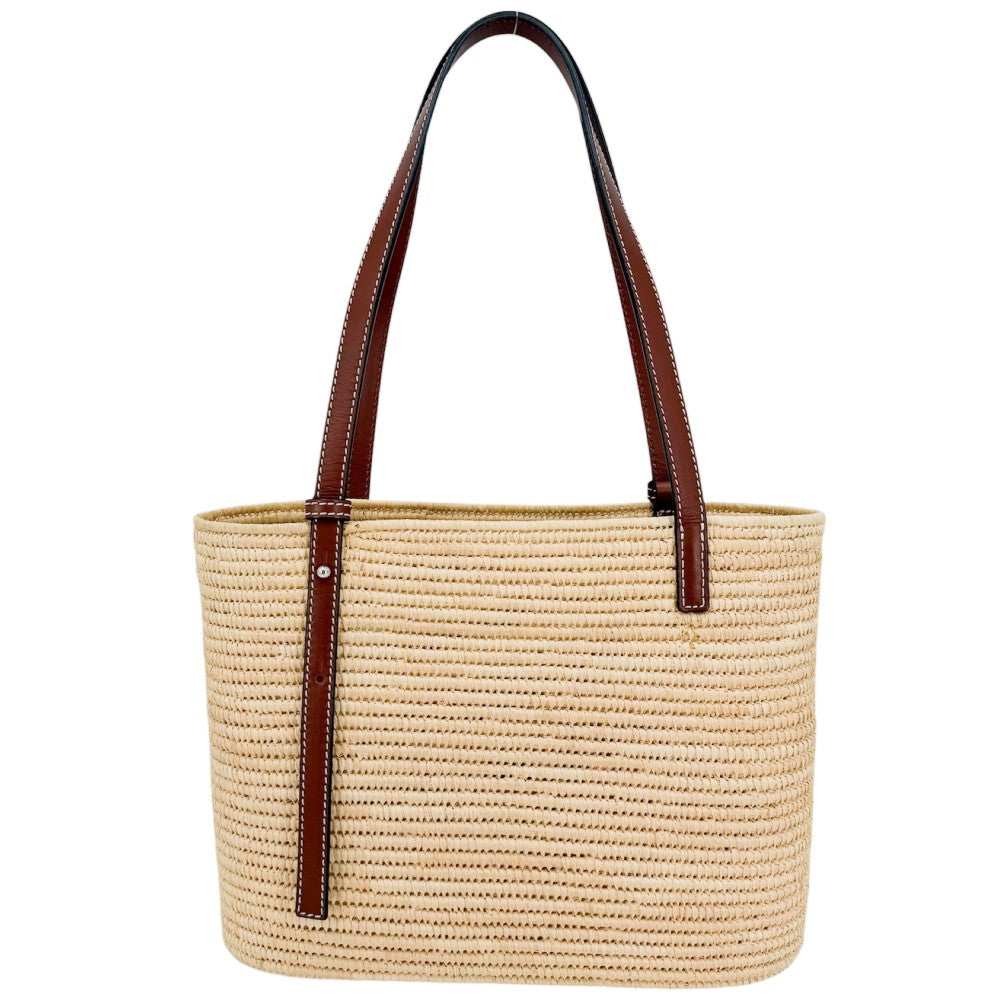 LOEWE ロエベ ハンドバッグ アナグラム スクエア バスケットバッグ カゴバック トートバッグ A223099X02 春 夏 ラフィア ベージュ ブラウン 茶 シルバー金具 レディース【中古品】