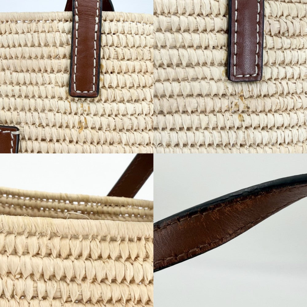 LOEWE ロエベ ハンドバッグ アナグラム スクエア バスケットバッグ カゴバック トートバッグ A223099X02 春 夏 ラフィア ベージュ ブラウン 茶 シルバー金具 レディース【中古品】