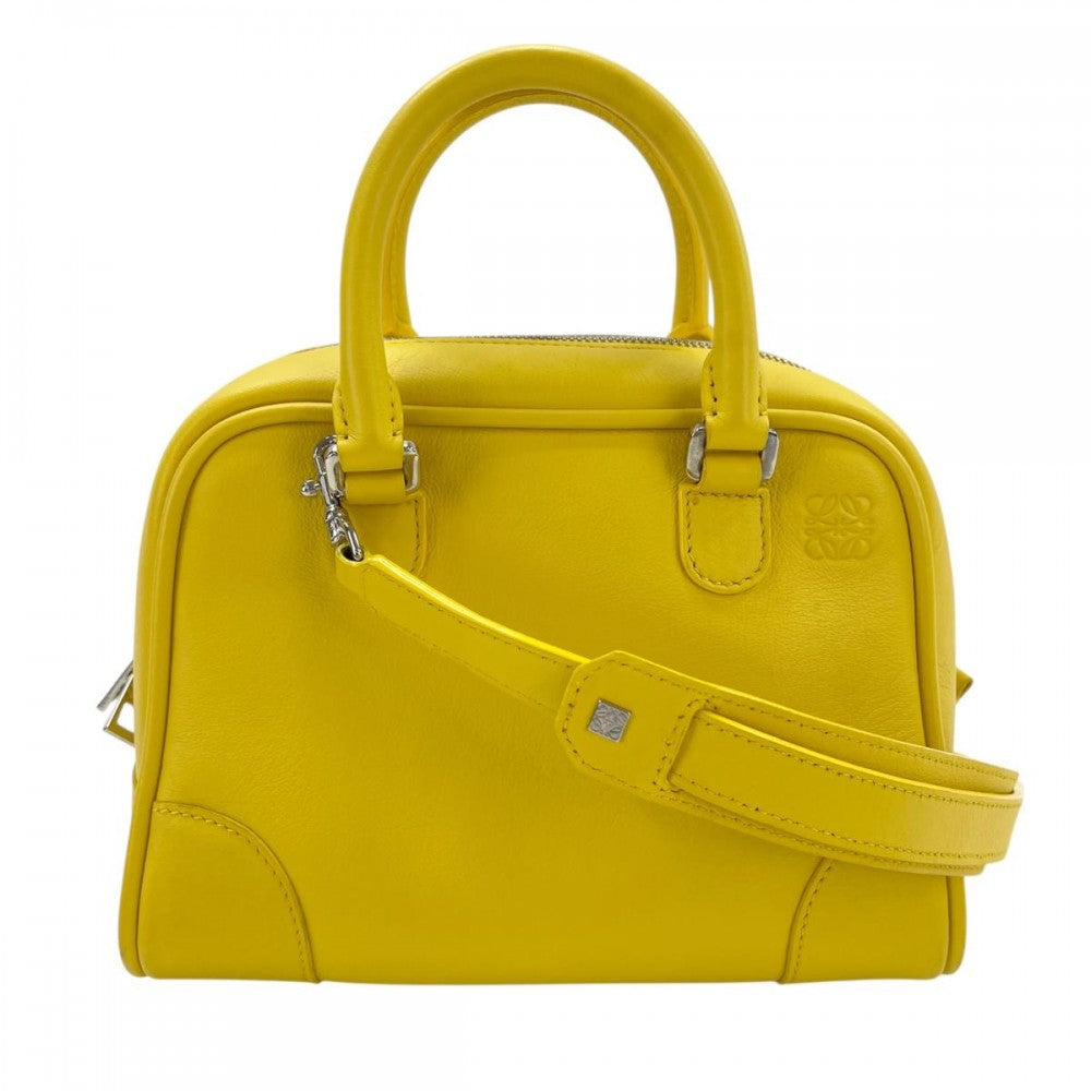 LOEWE ロエベ 2WAY アナグラム ハンドバッグ ショルダーバッグ アマソナ75 イエロー シルバー金具 レディース【中古品】