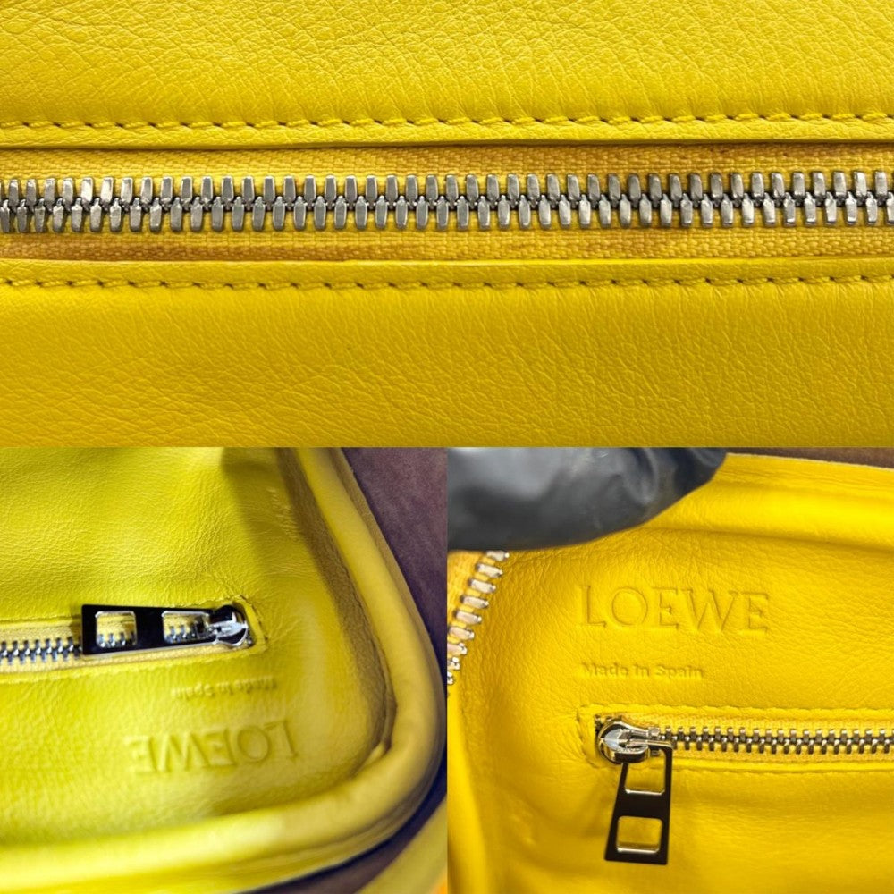 LOEWE ロエベ 2WAY アナグラム ハンドバッグ ショルダーバッグ アマソナ75 イエロー シルバー金具 レディース【中古品】