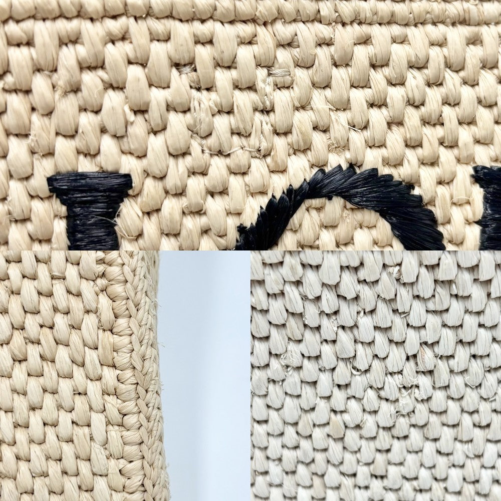 LOEWE ロエベ 2WAY ロゴ スタンダード A4 トートバッグ ショルダーバッグ かごバッグ A563R18X02 ラフィア レザー ベージュ ブラック 黒 ゴールド金具 レディース【中古品】