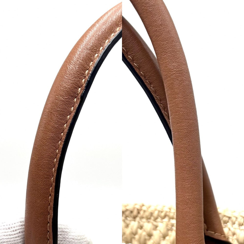 LOEWE ロエベ 2WAY ロゴ スタンダード A4 トートバッグ ショルダーバッグ かごバッグ A563R18X02 ラフィア レザー ベージュ ブラック 黒 ゴールド金具 レディース【中古品】