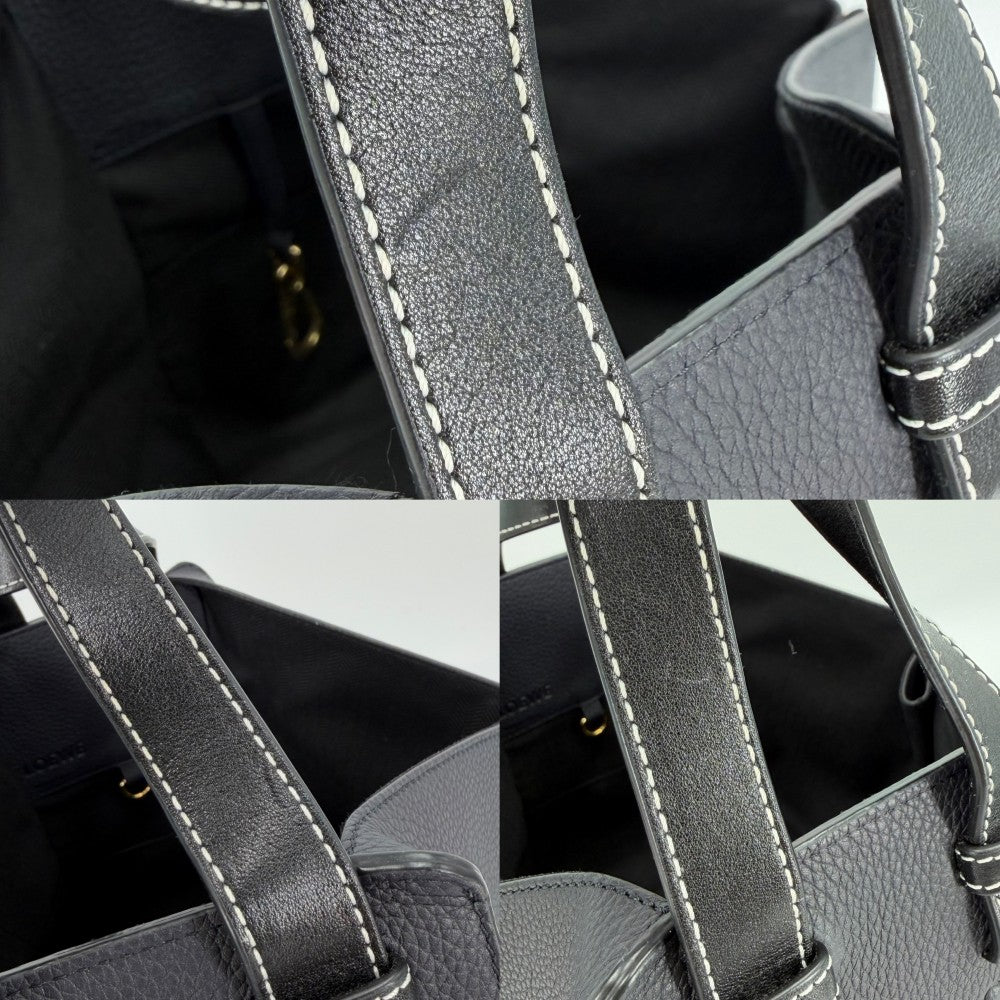 LOEWE ロエベ 2WAY ハンモック ショルダーバッグ ハンドバッグ トートバッグ レザー カーフ ダークネイビー ブラック 黒 ゴールド金具 レディース【中古品】