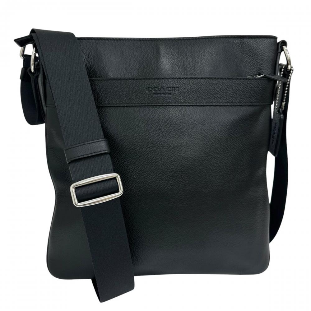 COACH コーチ ショルダーバッグ チャールズ クロスボディ F54780 スムースレザー ブラック 黒 シルバー金具 メンズ【中古品】