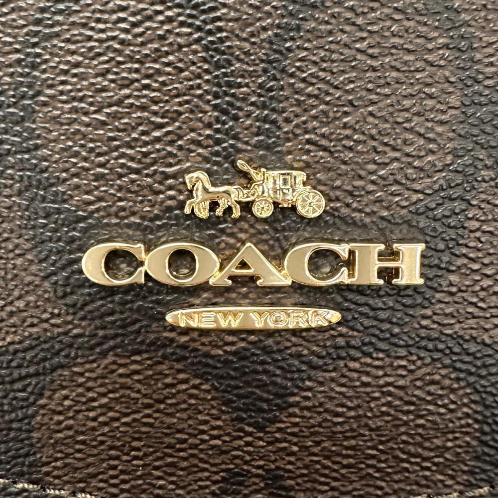 COACH コーチ ショルダーバッグ シグネチャー エレン ハーフムーン C1430 PVCコーティングキャンバス ブラウン 茶 ゴールド金具 レディース【中古品】