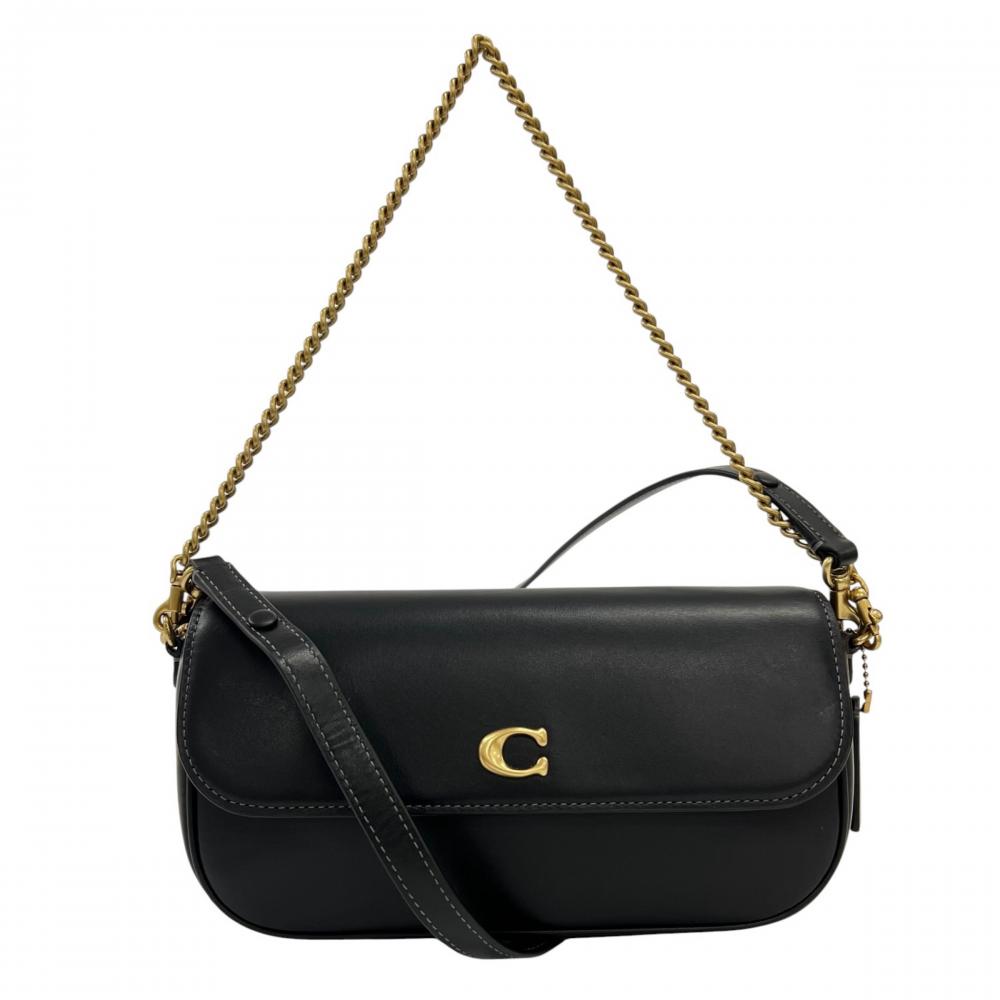 COACH コーチ ショルダーバッグ チェーン CAN90 レザー ブラック 黒 ゴールド金具 レディース【中古品】
