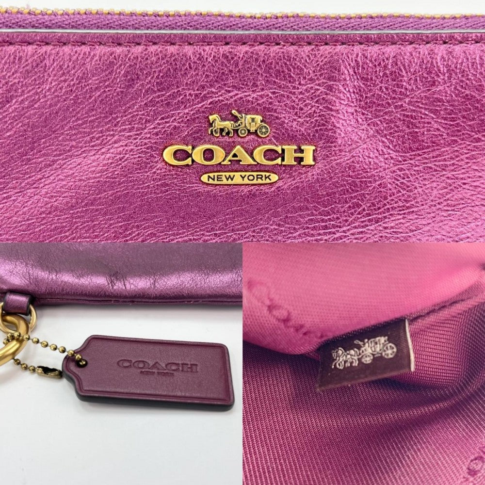 COACH コーチ ポーチ メタルック ポーチ 668979G メタリックパープル ゴールド金具 レディース【中古品】