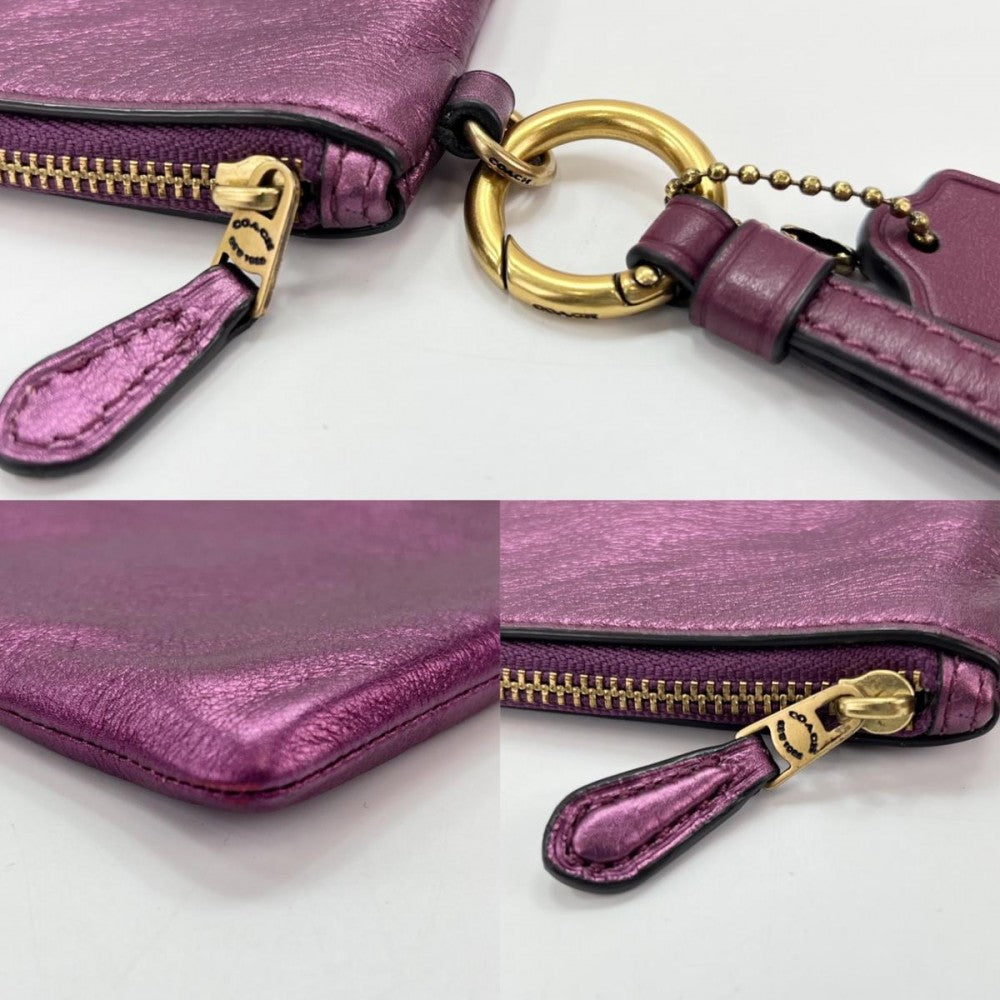 COACH コーチ ポーチ メタルック ポーチ 668979G メタリックパープル ゴールド金具 レディース【中古品】