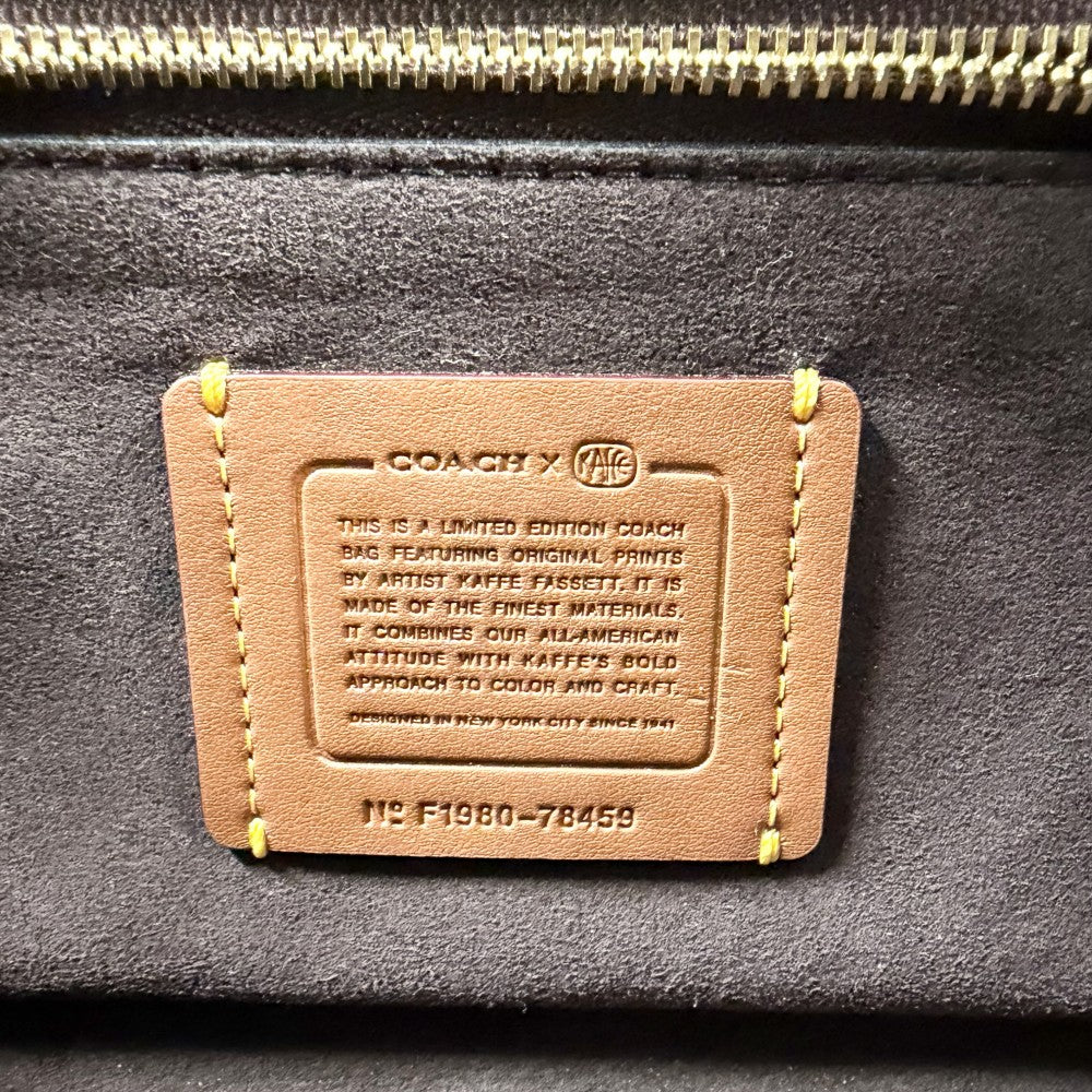 COACH コーチ 2WAY トループ キャリーオール カフェ・ファセット フラワー 花 ハンドバッグ ショルダーバッグ レザー ブラック 黒 マルチカラー ゴールド金具 レディース【中古品】