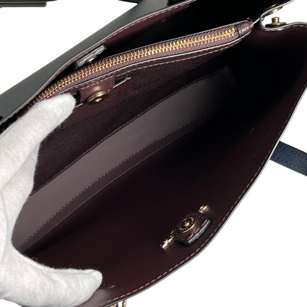 COACH コーチ 2WAY ミニアベニュー キャリーオール ハンドバッグ ショルダーバッグ F73277 レザー ネイビー 紺 レディース【中古品】
