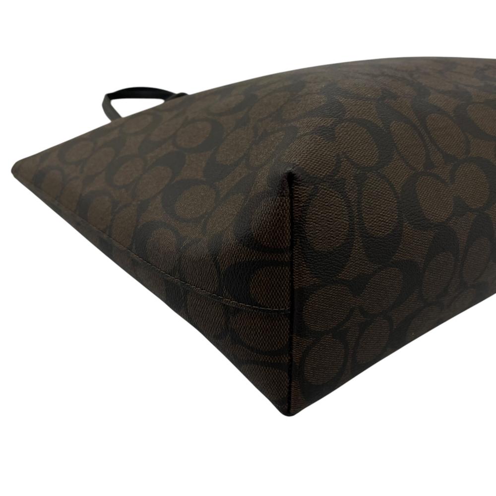 COACH コーチ トートバッグ ジップトップトート シグネチャー 4455 PVCコーティングキャンバス ブラウン 茶 ゴールド金具 レディース【中古品】