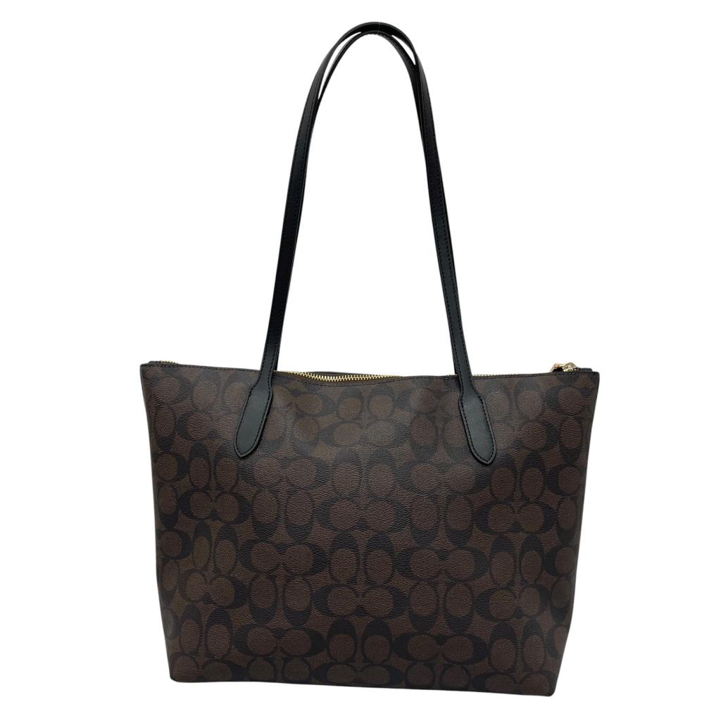 COACH コーチ トートバッグ ジップトップトート シグネチャー 4455 PVCコーティングキャンバス ブラウン 茶 ゴールド金具 レディース【中古品】