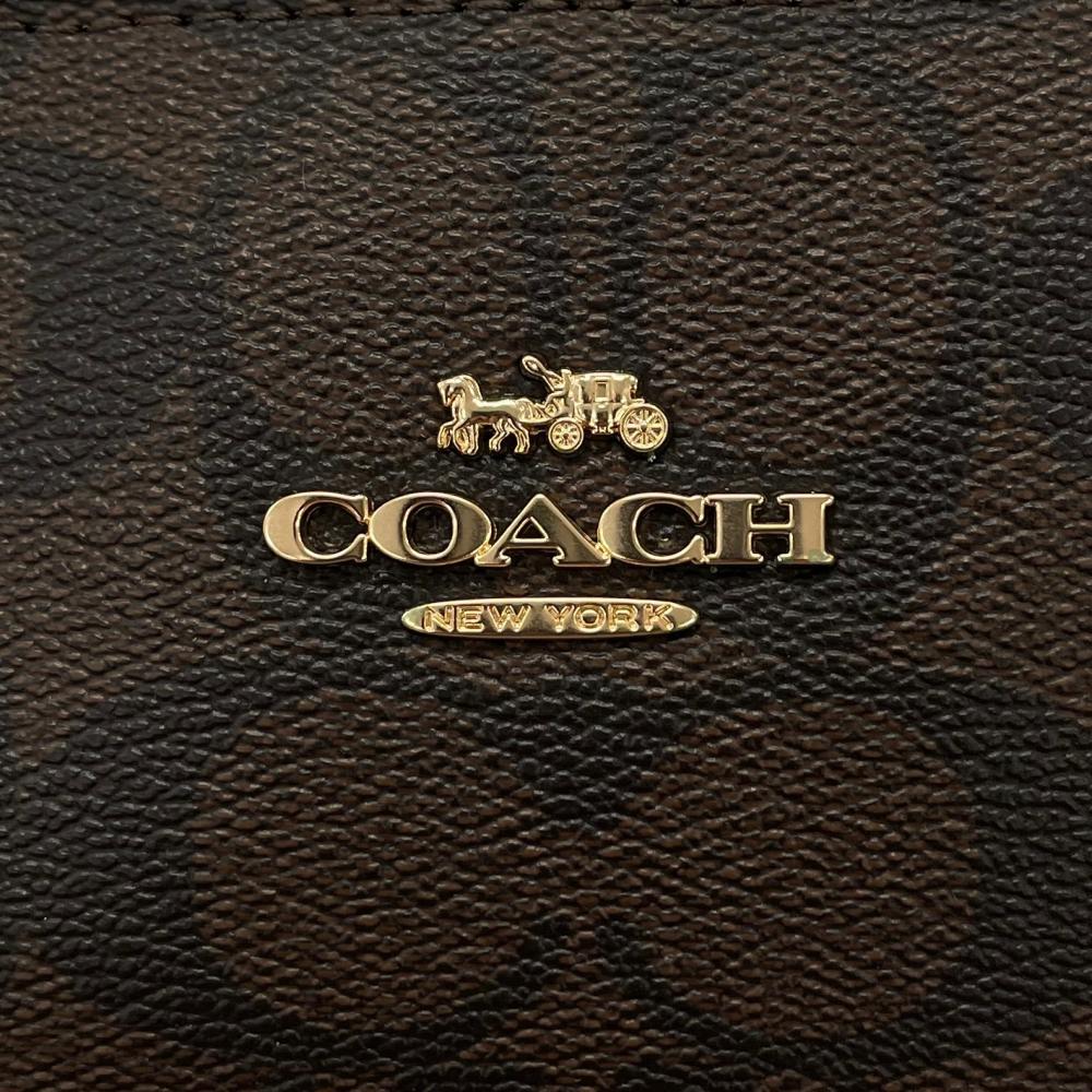 COACH コーチ トートバッグ ジップトップトート シグネチャー 4455 PVCコーティングキャンバス ブラウン 茶 ゴールド金具 レディース【中古品】