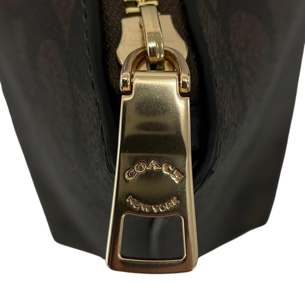 COACH コーチ トートバッグ ジップトップトート シグネチャー 4455 PVCコーティングキャンバス ブラウン 茶 ゴールド金具 レディース【中古品】