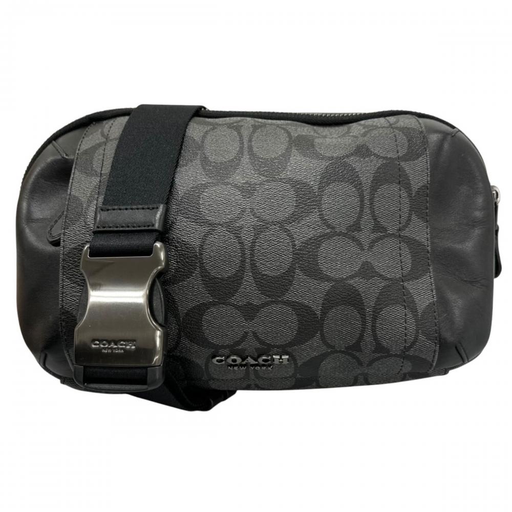 COACH コーチ ボディバッグ シグネチャー グラハム ユーティリティ ウエストポーチ F38749 PVCコーティングキャンバス グレー ブラック/ゴールド金具 メンズ【中古品】