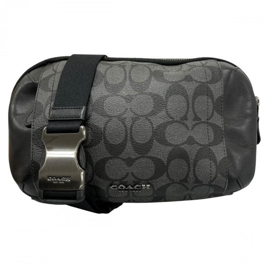 COACH コーチ ボディバッグ シグネチャー グラハム ユーティリティ ウエストポーチ F38749 PVCコーティングキャンバス グレー ブラック/ゴールド金具 メンズ【中古品】