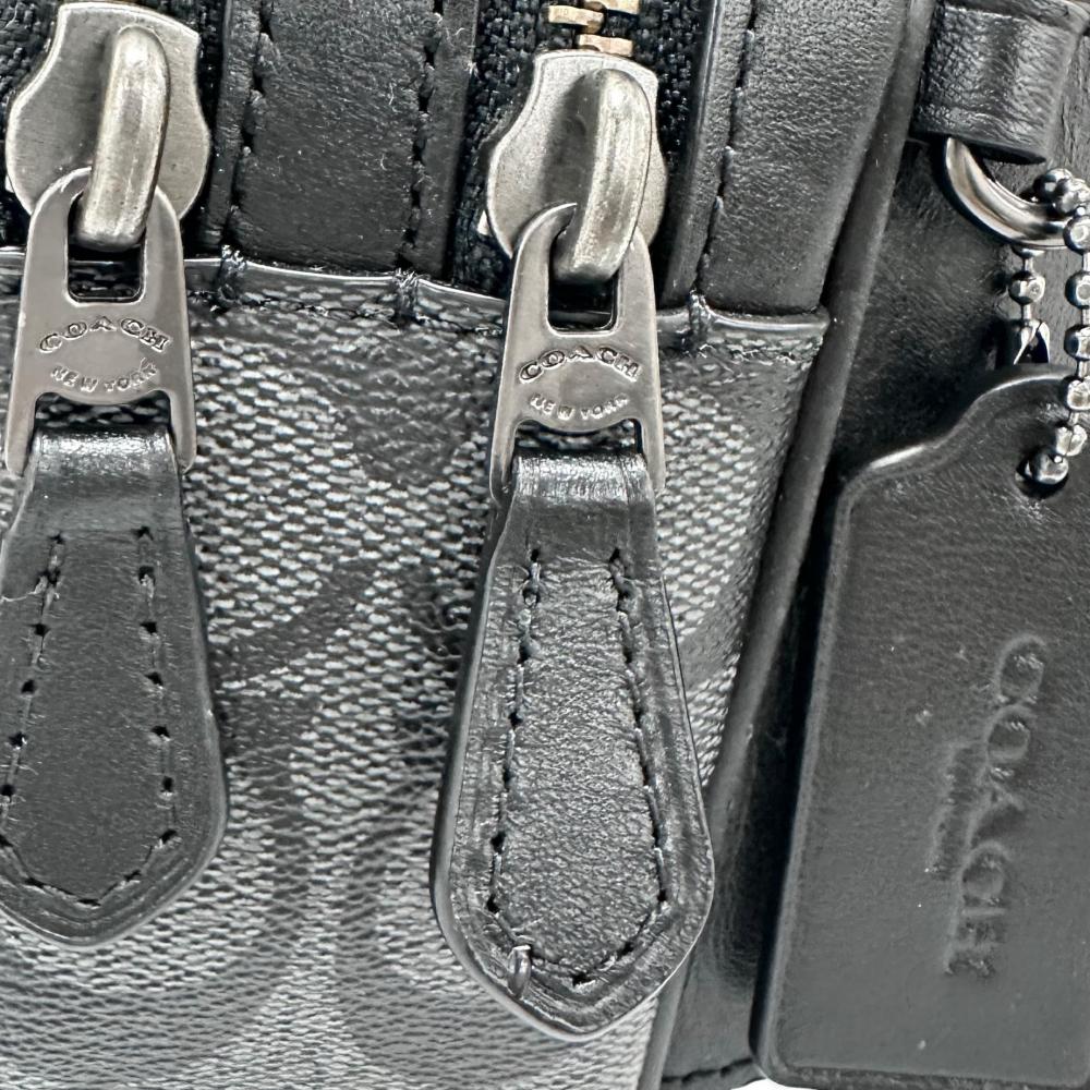COACH コーチ ボディバッグ シグネチャー グラハム ユーティリティ ウエストポーチ F38749 PVCコーティングキャンバス グレー ブラック/ゴールド金具 メンズ【中古品】