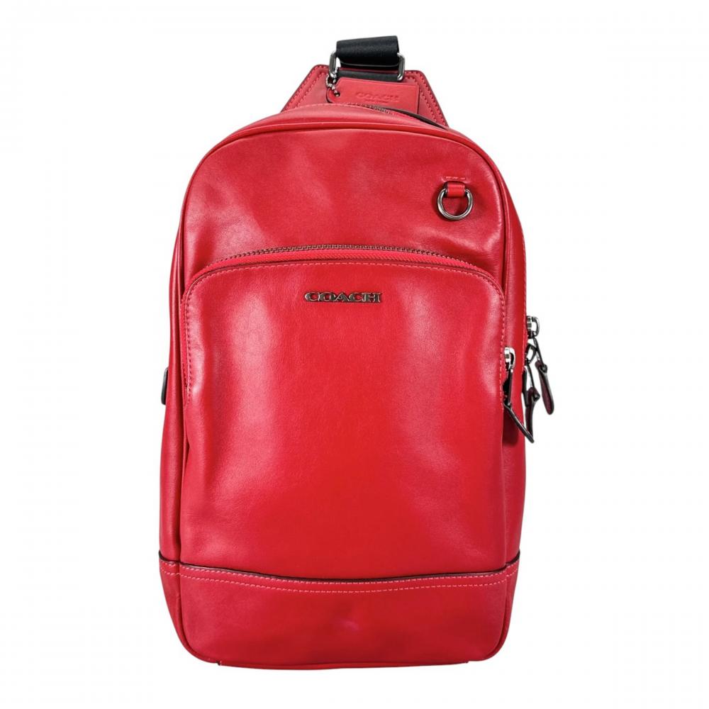 COACH コーチ ショルダーバッグ グラハム ロゴ ボディバッグ C2931 レザー レッド 赤 ブラック×シルバー金具 メンズ【中古品】