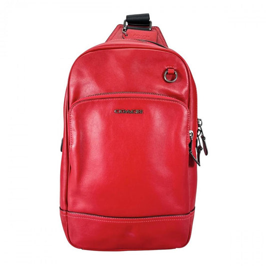 COACH コーチ ショルダーバッグ グラハム ロゴ ボディバッグ C2931 レザー レッド 赤 ブラック×シルバー金具 メンズ【中古品】