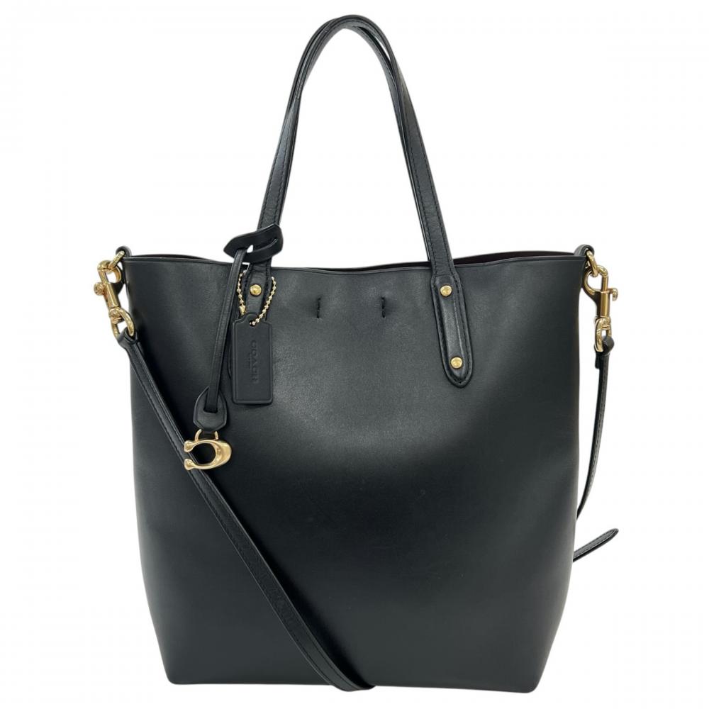 COACH コーチ 2WAY セントラル ショッパー トートバッグ ショルダーバッグ 78217 レザー ブラック 黒 ゴールド金具 レディース【中古品】