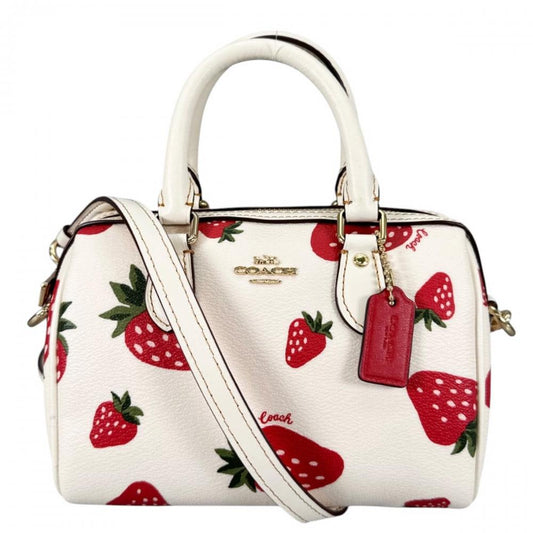 COACH コーチ ショルダーバッグ ミニローアン クロスボディ・ワイルド 2WAY ストロベリープリント CH161 レザー ホワイト 白 レッド 赤 ゴールド金具 レディース【中古品】