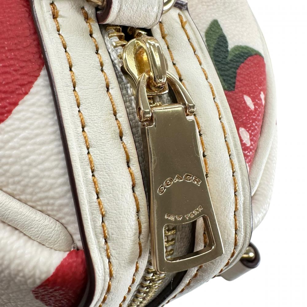 COACH コーチ ショルダーバッグ ミニローアン クロスボディ・ワイルド 2WAY ストロベリープリント CH161 レザー ホワイト 白 レッド 赤 ゴールド金具 レディース【中古品】