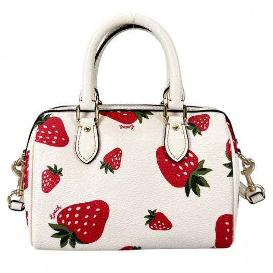 COACH コーチ ショルダーバッグ ミニローアン クロスボディ・ワイルド 2WAY ストロベリープリント CH161 レザー ホワイト 白 レッド 赤 ゴールド金具 レディース【中古品】