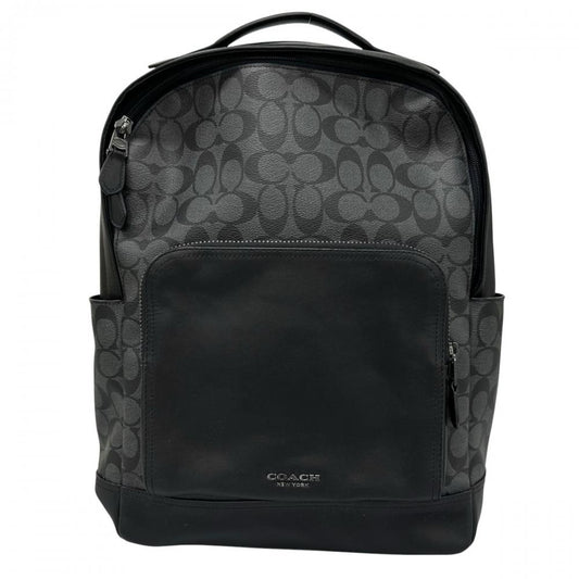 COACH コーチ リュック グラハム シグネチャー バックパック F38755 PVCコーティングキャンバス レザー ブラック 黒 ブラックシルバー金具 メンズ【中古品】