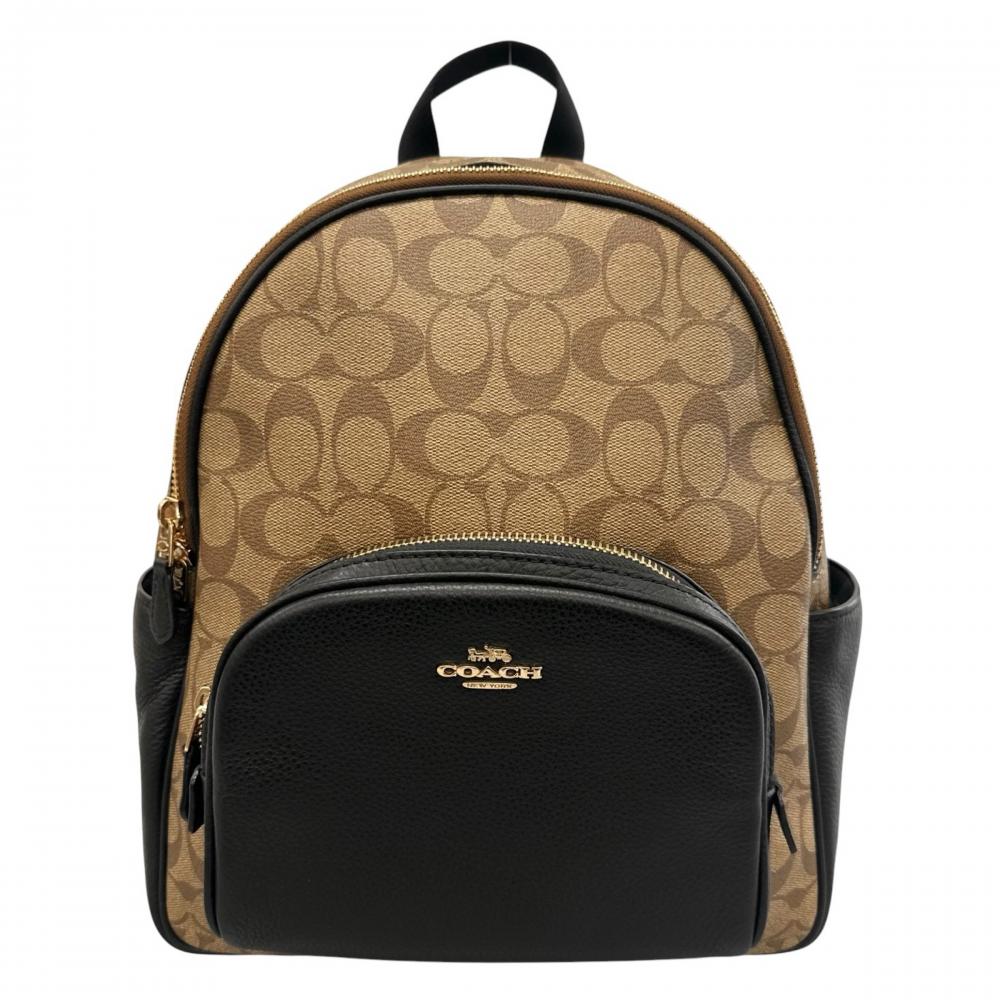 COACH コーチ リュック シグネチャー マルチポケット 5671 キャンバス レザー ブラウン 茶 ブラック 黒 ゴールド金具 レディース【中古品】