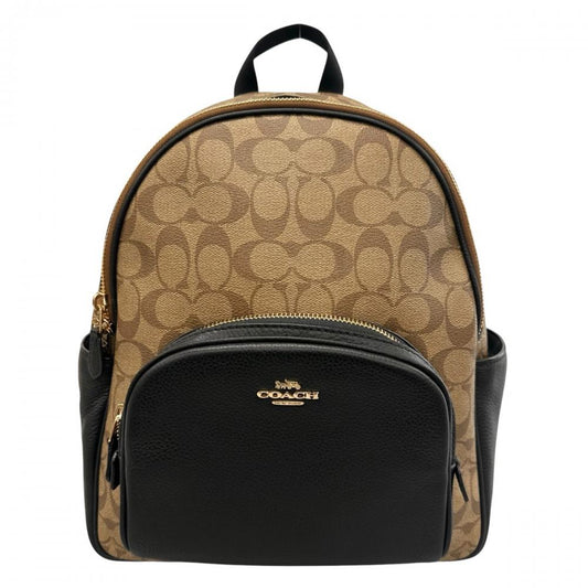 COACH コーチ リュック シグネチャー マルチポケット 5671 キャンバス レザー ブラウン 茶 ブラック 黒 ゴールド金具 レディース【中古品】