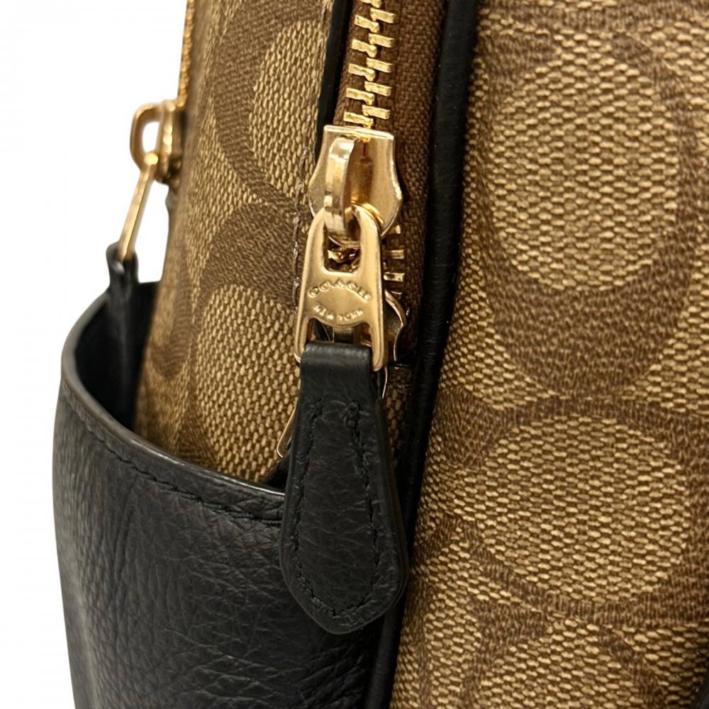 COACH コーチ リュック シグネチャー マルチポケット 5671 キャンバス レザー ブラウン 茶 ブラック 黒 ゴールド金具 レディース【中古品】