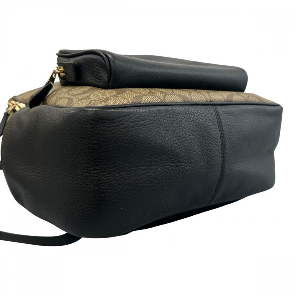 COACH コーチ リュック シグネチャー マルチポケット 5671 キャンバス レザー ブラウン 茶 ブラック 黒 ゴールド金具 レディース【中古品】