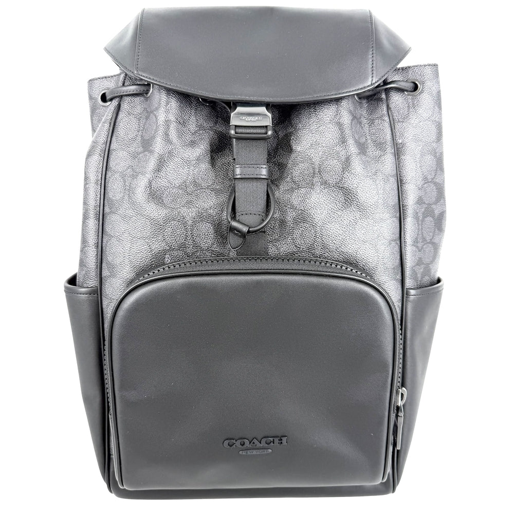 COACH コーチ リュック レーサー バックパック コーティングキャンバス レザー ブラック 黒 シルバー金具 メンズ【中古品】