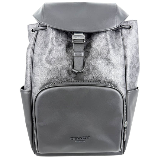 COACH コーチ リュック レーサー バックパック コーティングキャンバス レザー ブラック 黒 シルバー金具 メンズ【中古品】