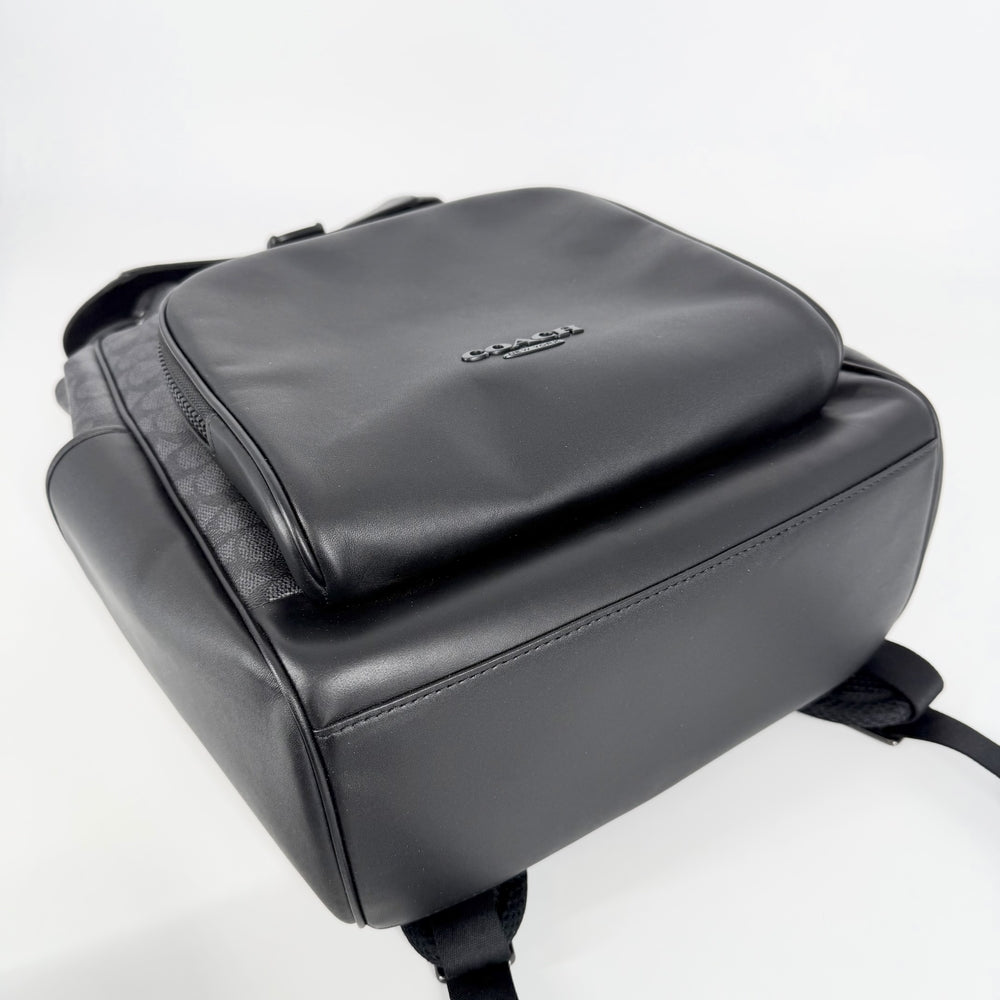 COACH コーチ リュック レーサー バックパック コーティングキャンバス レザー ブラック 黒 シルバー金具 メンズ【中古品】