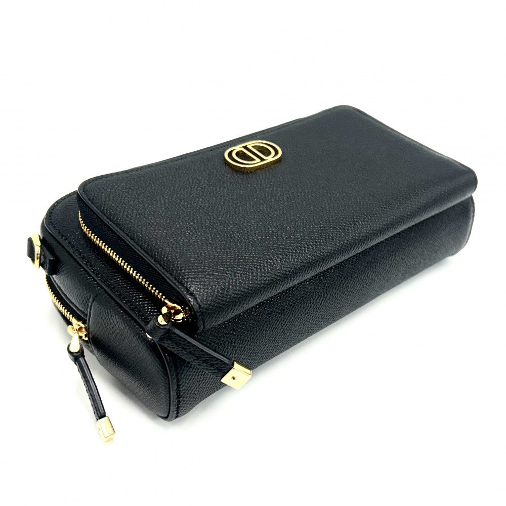 Christian Dior クリスチャンディオール ショルダーバッグ カロ ダブルポーチ レザー ブラック 黒 ゴールド金具 レディース【中古品】