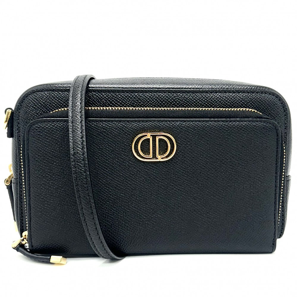 Christian Dior クリスチャンディオール ショルダーバッグ カロ ダブルポーチ レザー ブラック 黒 ゴールド金具 レディース【中古品】