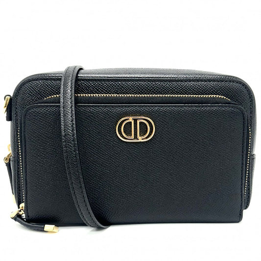 Christian Dior クリスチャンディオール ショルダーバッグ カロ ダブルポーチ レザー ブラック 黒 ゴールド金具 レディース【中古品】