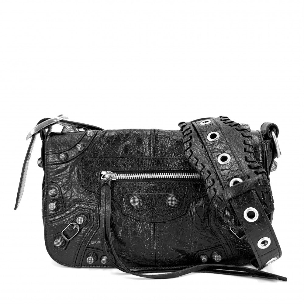 【開店SALE】 BALENCIAGA バレンシアガ ショルダーバッグ フラップバッグ ルカゴールXS LE CAGOLE 719082 レザー ブラック 黒 シルバー金具 レディース【中古品】